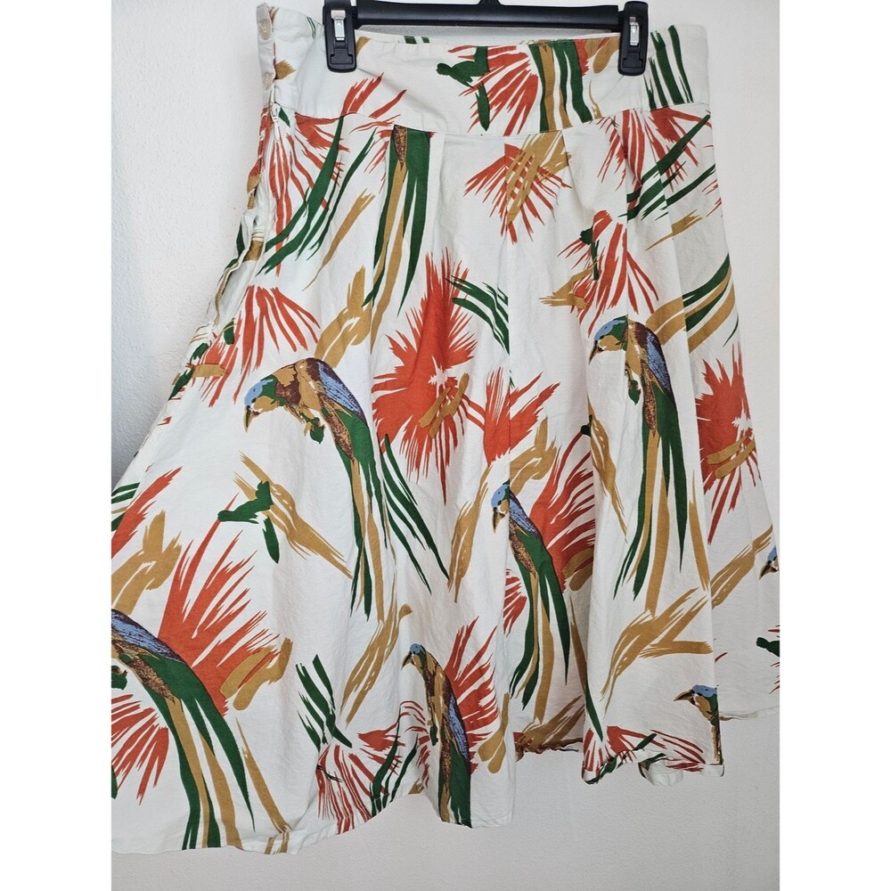 Women’s Tropical Parrot Cream A-Line Skirt 100% Cotton XXL Summer Coastal Vacay